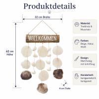 Boltze Willkommen Schild mit Muscheln – maritime Wanddeko aus Treibholz