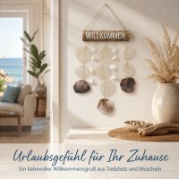 Boltze Willkommen Schild mit Muscheln – maritime Wanddeko aus Treibholz