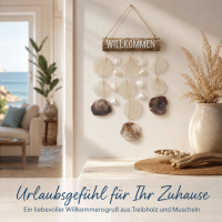 Boltze Willkommen Schild mit Muscheln – maritime Wanddeko aus Treibholz