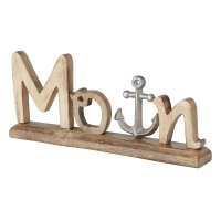 Schriftzug Moin aus Holz mit Metall Anker Dekoration für den Tisch