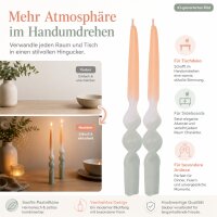 Echtwachskerze Gedrehte Spitzkerze mit Farbverlauf Apricot/Grau 2er-SET