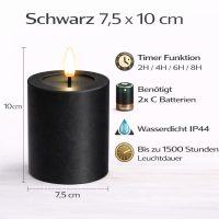 LED Kerze Outdoor Schwarz 7,5 x 10 cm