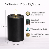 LED Kerze Outdoor Schwarz 7,5 x 12,5 cm