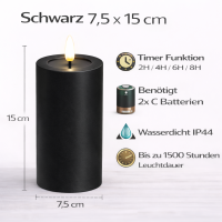 LED Kerze Outdoor Schwarz 7,5 x 15 cm