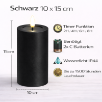 LED Kerze Outdoor Schwarz 10 x 15 cm