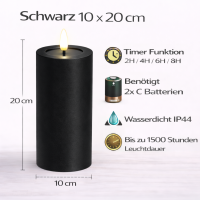 LED Kerze Outdoor Schwarz 10 x 20 cm