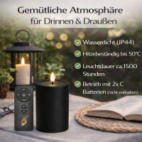 LED Kerze Outdoor Schwarz 10 x 20 cm