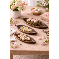 Holztabletts blattförmig – Mangoholz 3er Set – Handarbeit