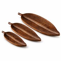 Tablett 3er Set Holz  Natur Mango Holz Blattform für Tischdeko