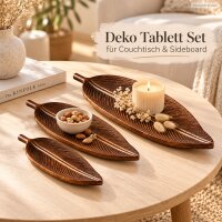 Tablett 3er Set Holz  Natur Mango Holz Blattform für Tischdeko