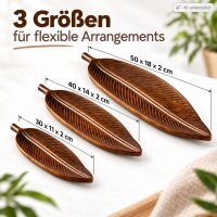 Tablett 3er Set Holz  Natur Mango Holz Blattform für Tischdeko