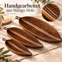 Tablett 3er Set Holz  Natur Mango Holz Blattform für Tischdeko