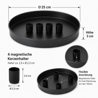 Boltze Home Kerzenleuchter Margo rund schwarz mit 4 magnetischen Haltern