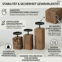 Kerzenleuchter Solea aus Eisenbahnschwellenholz - 3er-SET