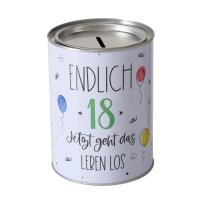 Spardose Endlich 18, Jetzt Geht Das Leben Los 14 x 10 cm