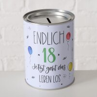 Spardose Endlich 18, Jetzt Geht Das Leben Los 14 x 10 cm