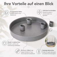 Kerzenleuchter Margo rund grau mit 4 magnetischen Haltern