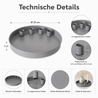 Kerzenleuchter Margo rund grau mit 4 magnetischen Haltern