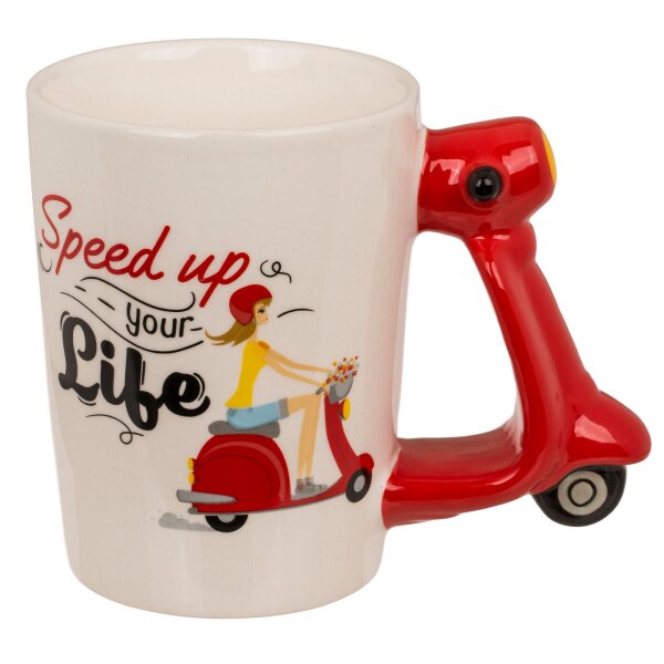 Becher Scooter Retro Mofa "Speed Up Your Life" 13,5 x 11 cm
