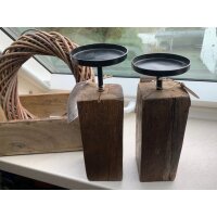 OUTLET - RESTPOSTEN -  Boltze Kerzenständer 2-teiliges Set, Kerzenhalter aus Holz + Metall, stilvolles Design, Dekoration Esstisch / Kommode, Boho Stil