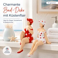 Kantenhocker Becky Badenixe rot/weiß gepunktet – Dekofigur aus Polyresin, 13 cm