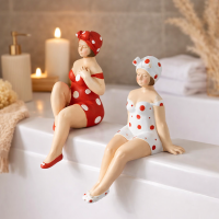 Kantenhocker Becky Badenixe rot/weiß gepunktet – Dekofigur aus Polyresin, 13 cm