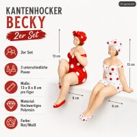 Kantenhocker Becky Badenixe rot/weiß gepunktet – Dekofigur aus Polyresin, 13 cm