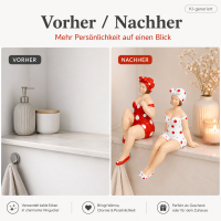 Kantenhocker Becky Badenixe rot/weiß gepunktet – Dekofigur aus Polyresin, 13 cm