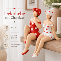 Kantenhocker Becky Badenixe rot/weiß gepunktet – Dekofigur aus Polyresin, 13 cm