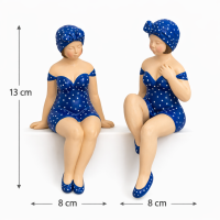Kantenhocker Becky Badenixe 2er-Set blau/weiß – Dekofiguren aus Polyresin, 13 cm