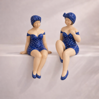 Kantenhocker Becky Badenixe 2er-Set blau/weiß – Dekofiguren aus Polyresin, 13 cm