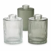 Vasen Set modern 3er Glas 8x5x11,5cm Grün Salbeigrün Reliefstruktur