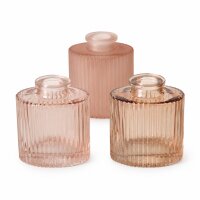 Vasen Set modern 3er Glas 8x5x11,5cm Grün Salbeigrün Reliefstruktur