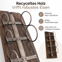 Weinwandregal für 4 Flaschen aus recyceltem wiederverwertetem Holz