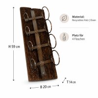 Weinwandregal für 4 Flaschen aus recyceltem wiederverwertetem Holz