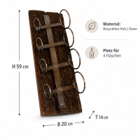 Weinwandregal für 4 Flaschen aus recyceltem wiederverwertetem Holz