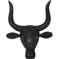 Dekorativer Stierkopf aus schwarz lackiertem Holz