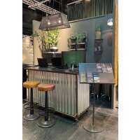 Rustikaler Barhocker mit rundem Ledersitz und schwarzem Eisengestell - 1 Stück