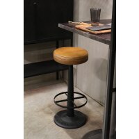 Rustikaler Barhocker mit rundem Ledersitz und schwarzem Eisengestell - 1 Stück