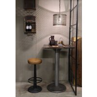 Rustikaler Barhocker mit rundem Ledersitz und schwarzem Eisengestell - 1 Stück