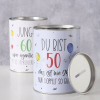 Spardose Geburtstag aus Metall – Geldgeschenk charmant verpackt
