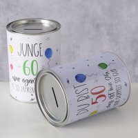 Spardose Geburtstag aus Metall – Geldgeschenk charmant verpackt