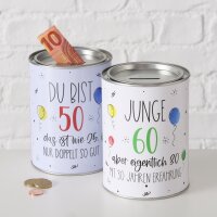 Spardose Geburtstag aus Metall – Geldgeschenk charmant verpackt