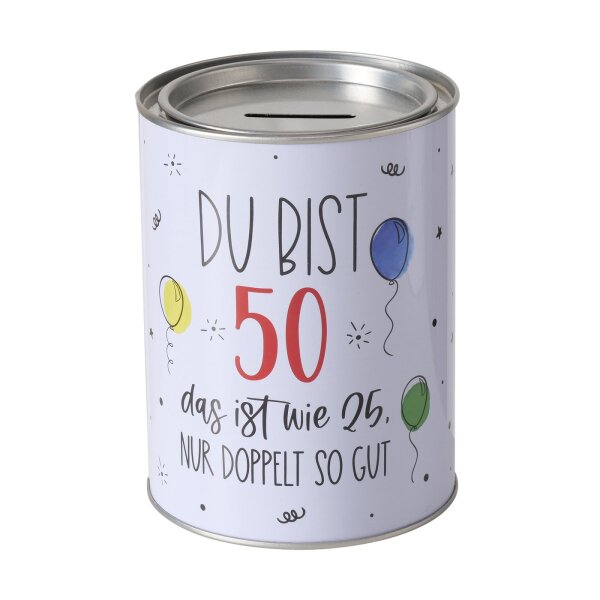 Spardose 14 verschiedene Designs - mit abnehmbarem Deckel - 14 x 10 cm Geburtstag 50 Jahre