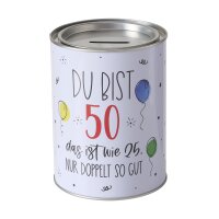 Spardose 14 verschiedene Designs - mit abnehmbarem Deckel - 14 x 10 cm Geburtstag 50 Jahre