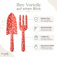 BOLTZE Gartenwerkzeug Lilly 2-teilig – Schaufel & Handgabel mit Blumenmuster