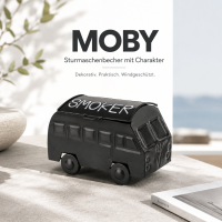 MOBY Sturmaschenbecher schwarz aus Metall – Aschenbecher im Van-Design