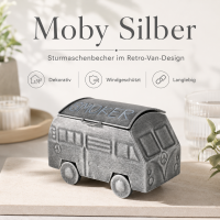 Sturmaschenbecher Moby Silber im Retro-Van-Design