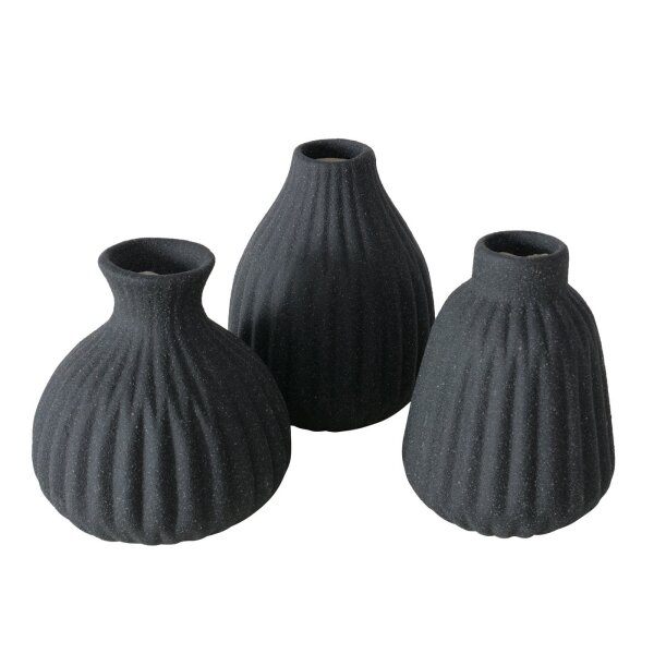 Deko Vase 3er-SET aus Keramik Aufgerautes Schwarz