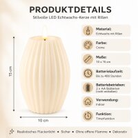 LED Kerze Gerillt Creme 10 x 15 cm